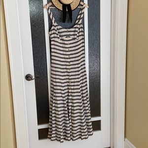 Anthropologie Maeve Striped Maxi Navy Dress